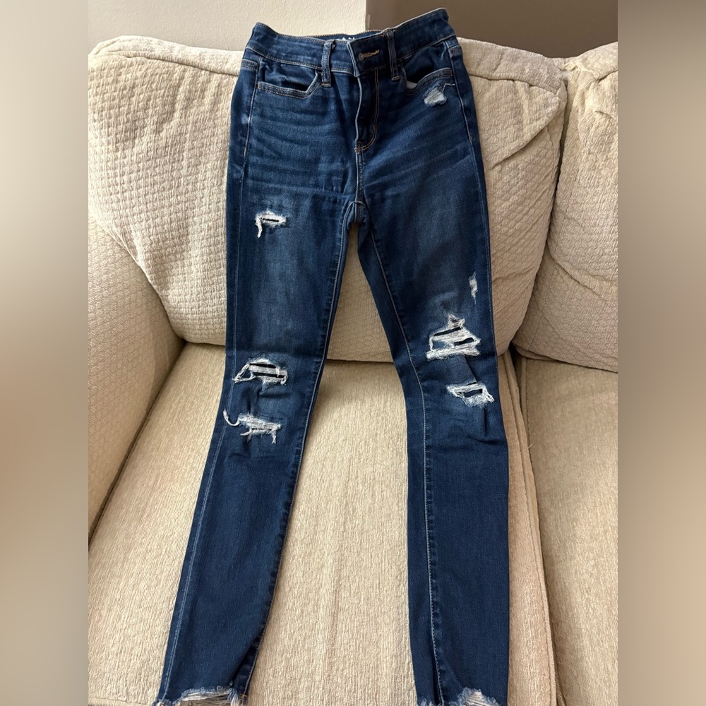 American Eagle Outfitters Dark Blue Distressed Skinny Jeans